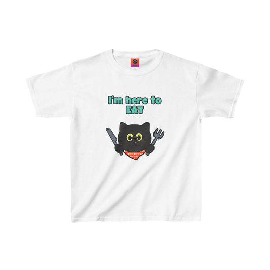 "I'm here to EAT"- Black Cat Edition - Kids Heavy Cotton Tee