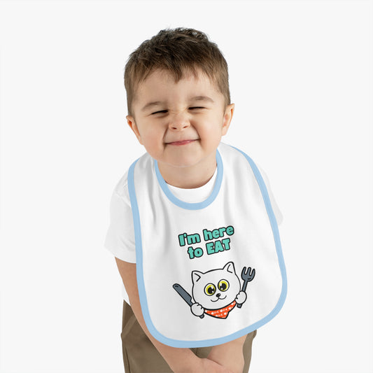 I'm here to eat - White Cat - Baby Bib - Unisex - Bearded Cat Supplies